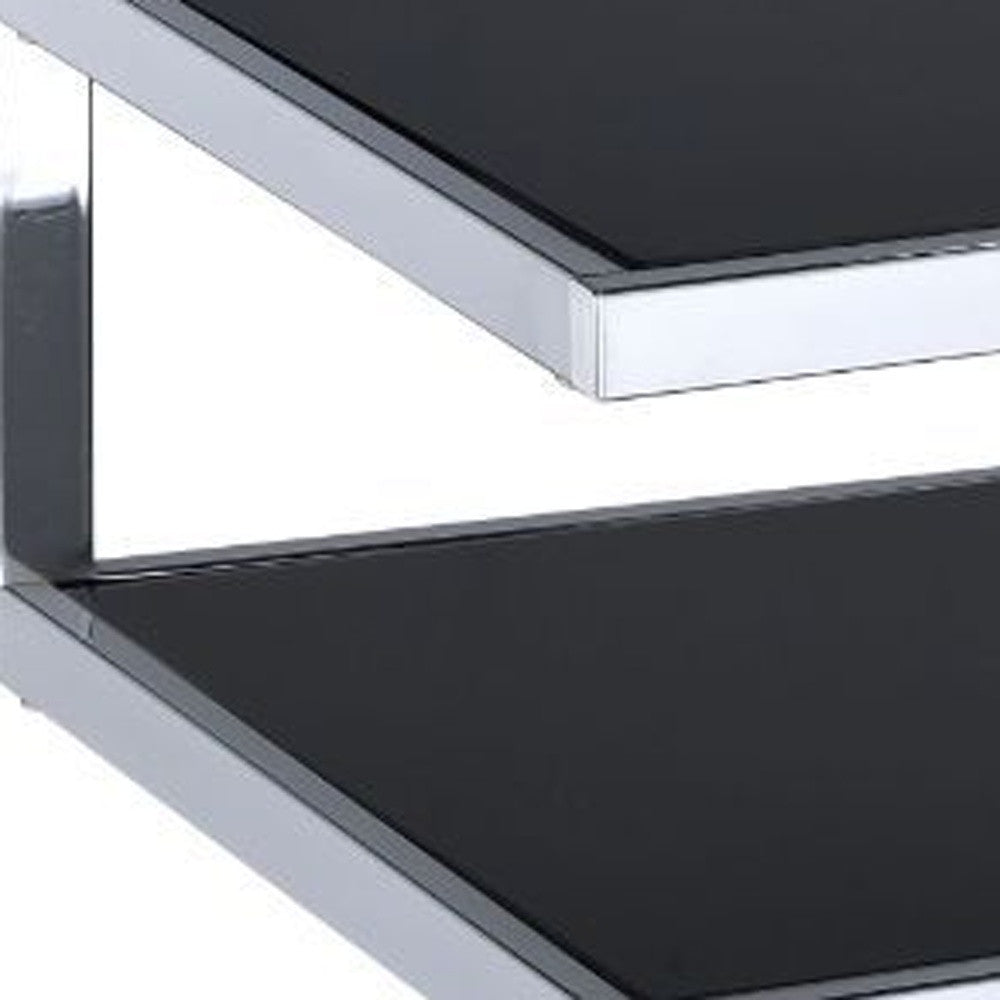 21" Silver And Black Tempered Glass Square End Table With Two Shelves