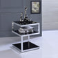 21" Silver And Black Tempered Glass Square End Table With Two Shelves