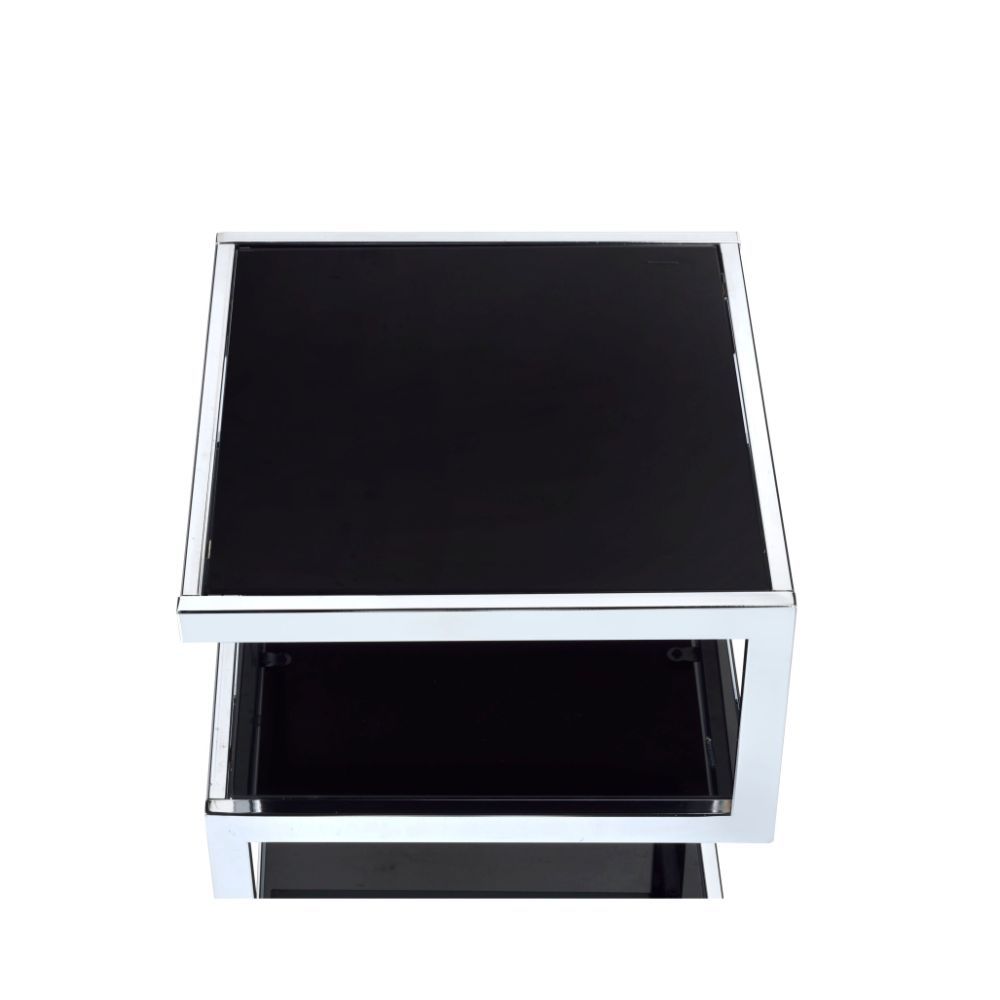 21" Silver And Black Tempered Glass Square End Table With Two Shelves