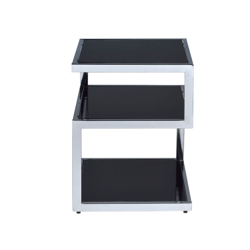 21" Silver And Black Tempered Glass Square End Table With Two Shelves