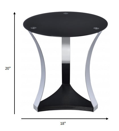 20" Silver And Black Mirrored Glass Round End Table With Shelf