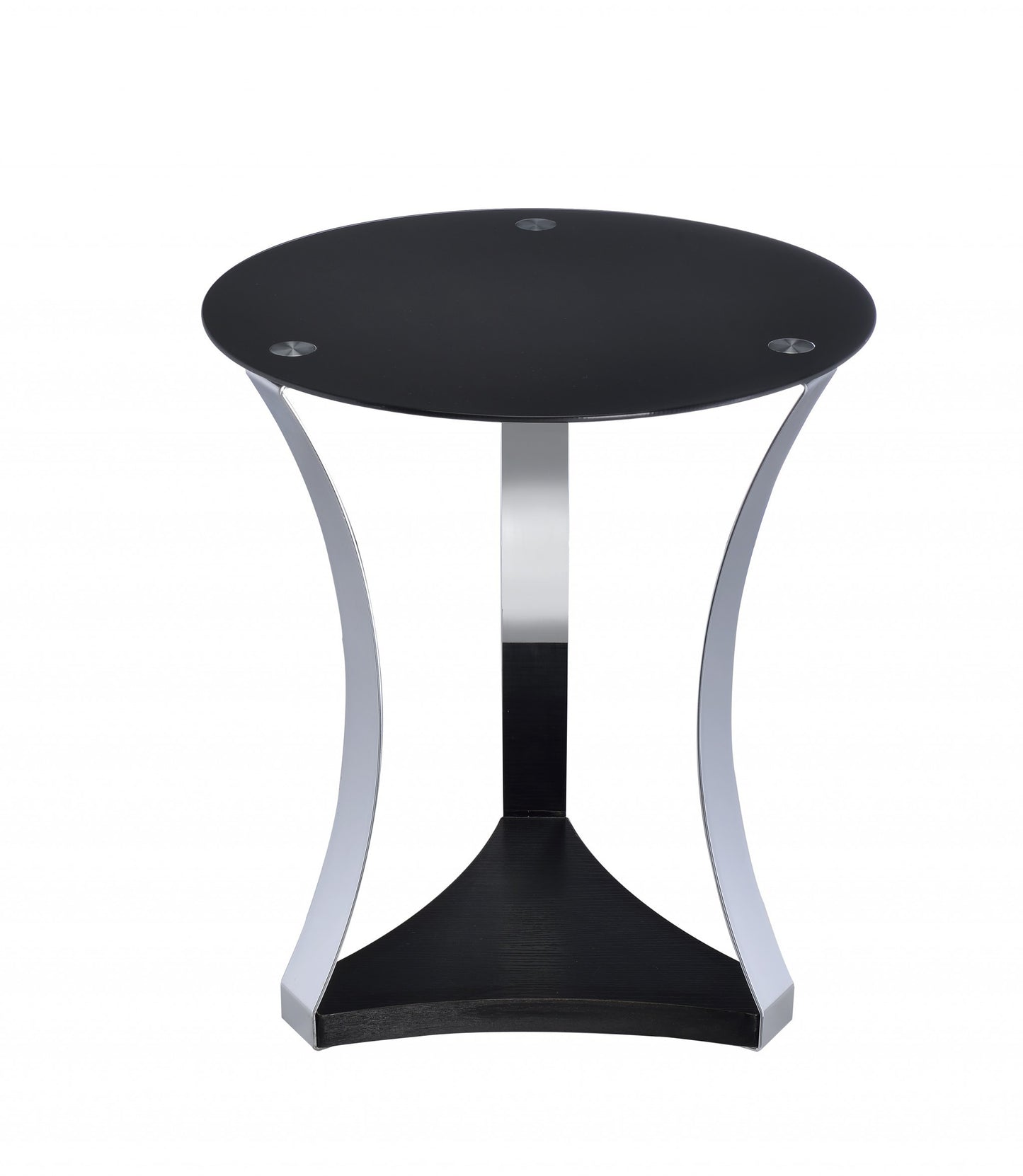 20" Silver And Black Mirrored Glass Round End Table With Shelf