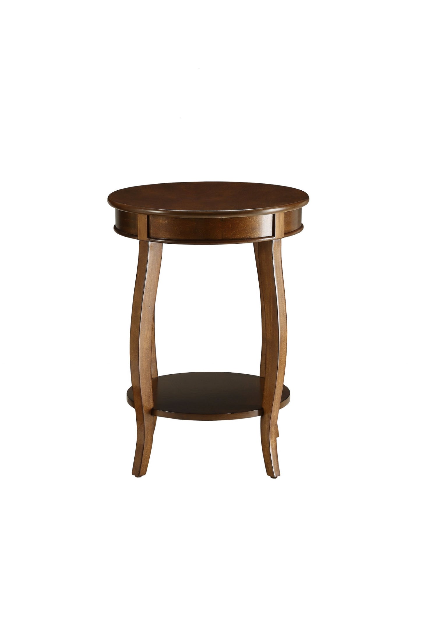 24" Brown Solid Wood Round End Table With Shelf