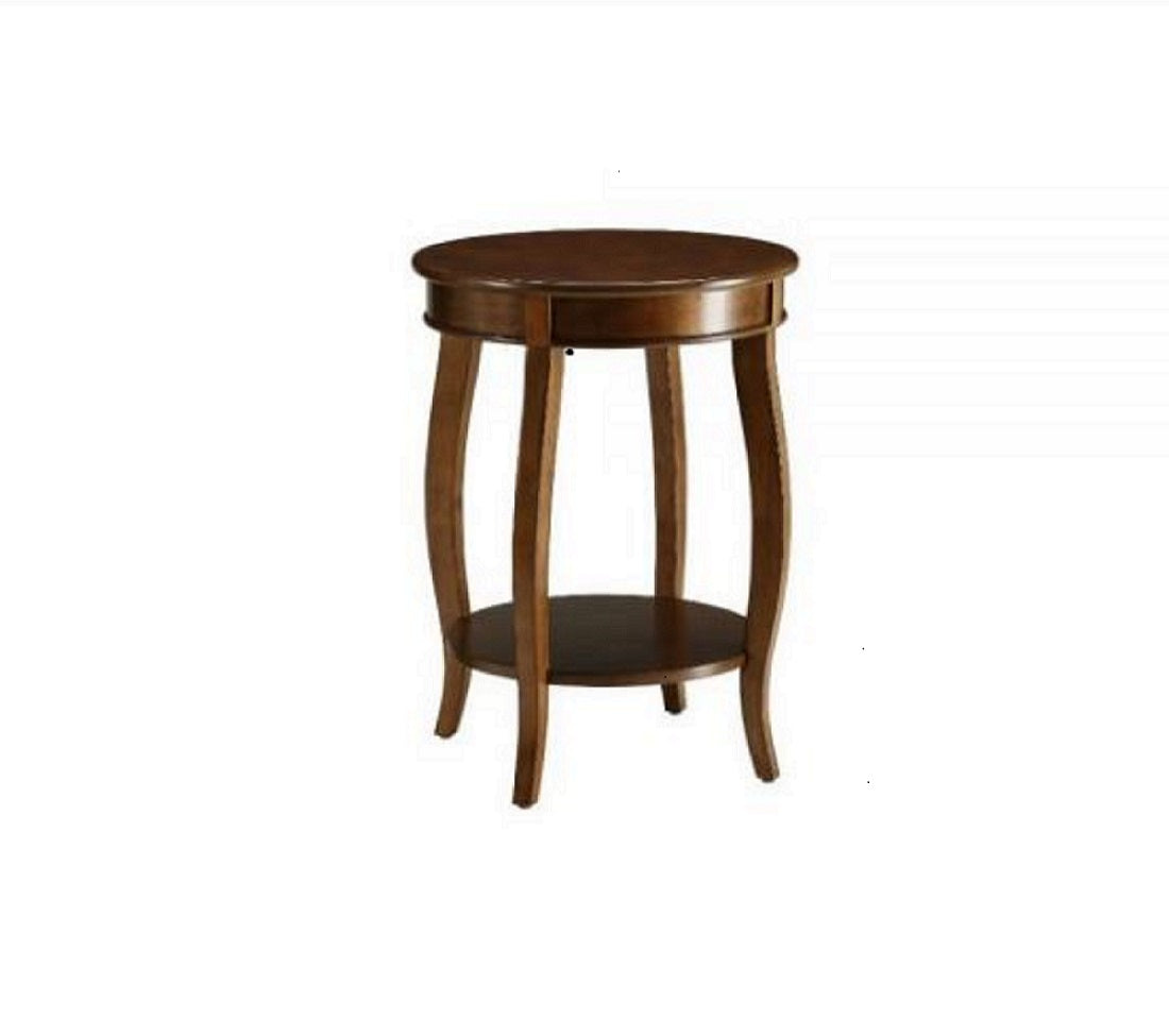 24" Brown Solid Wood Round End Table With Shelf