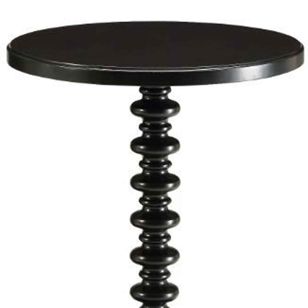 22" Black Solid Wood Round End Table