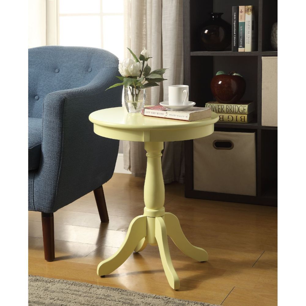 22" Light Yellow Solid Wood Round End Table