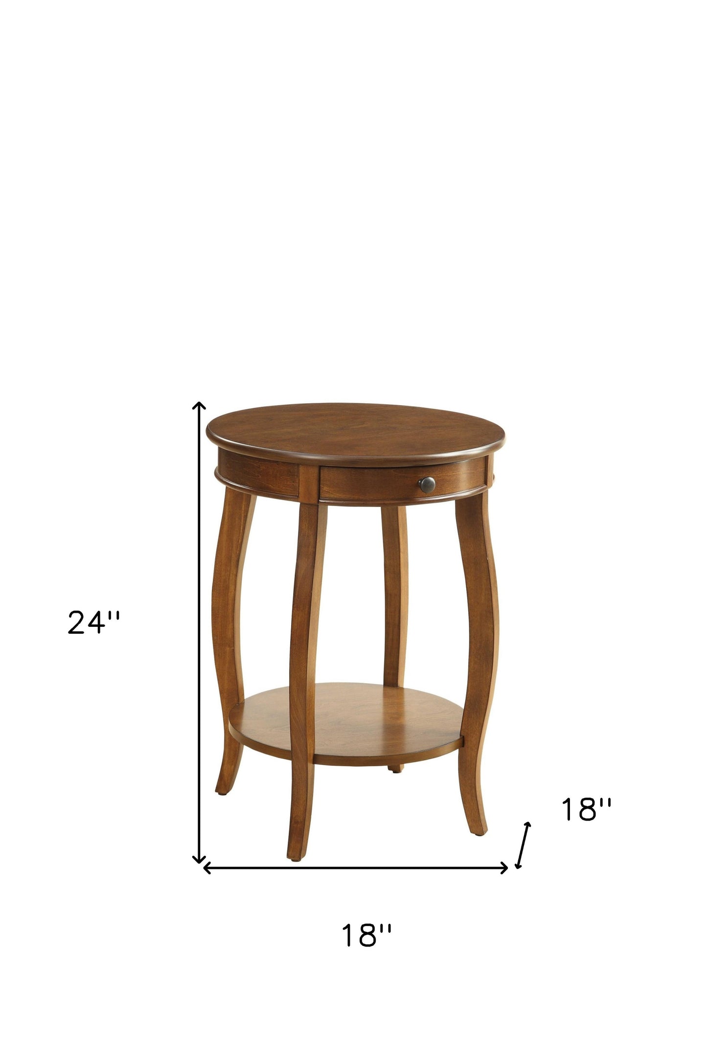 24" Brown Solid Wood Round End Table With Shelf