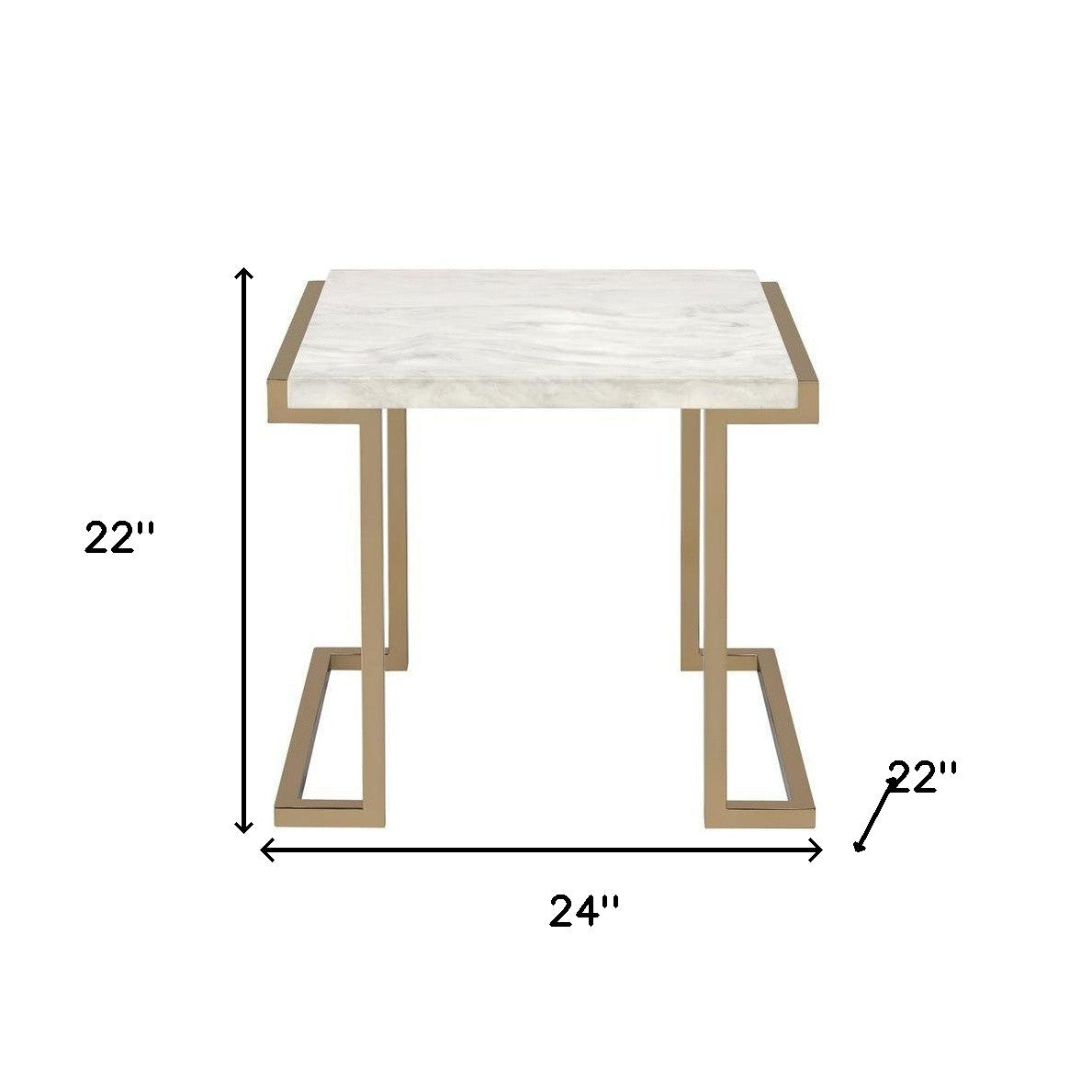 24" Gold And White Faux Marble End Table