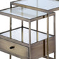 Set of Two 26" Brass And Clear Glass End Table With Drawer And Two Shelves With Magazine Holder