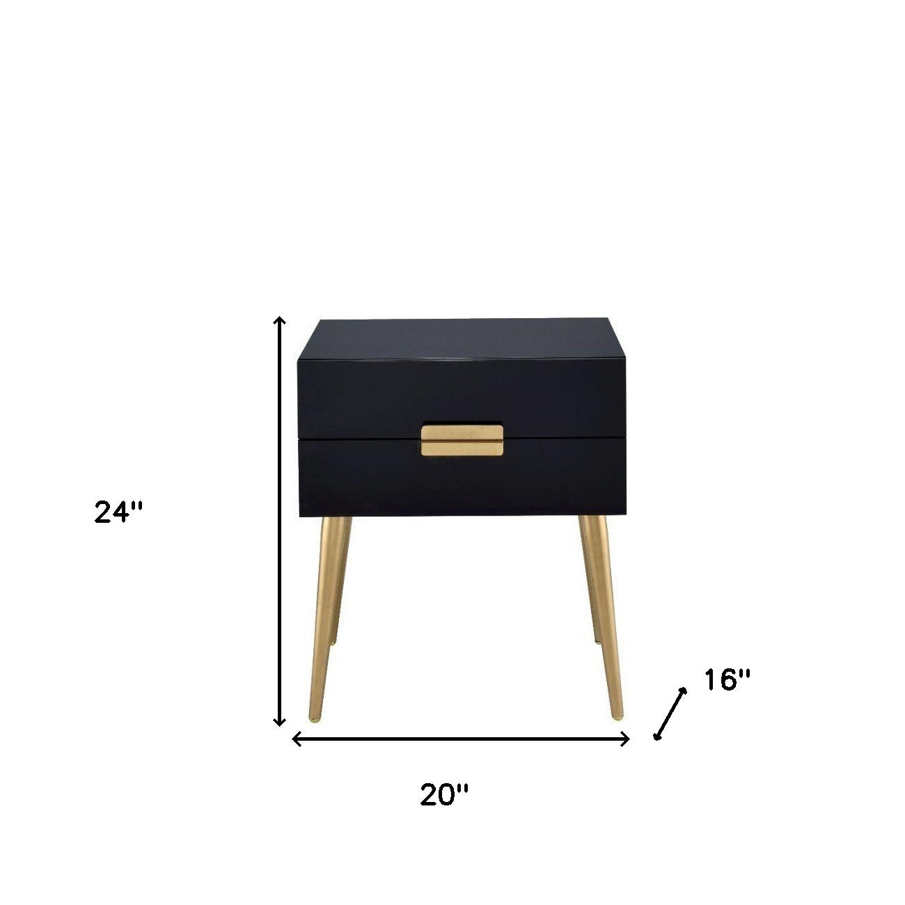 24" Black and Gold End Table With Two Drawers