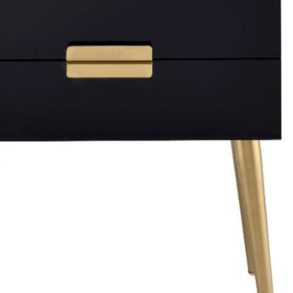 24" Black and Gold End Table With Two Drawers