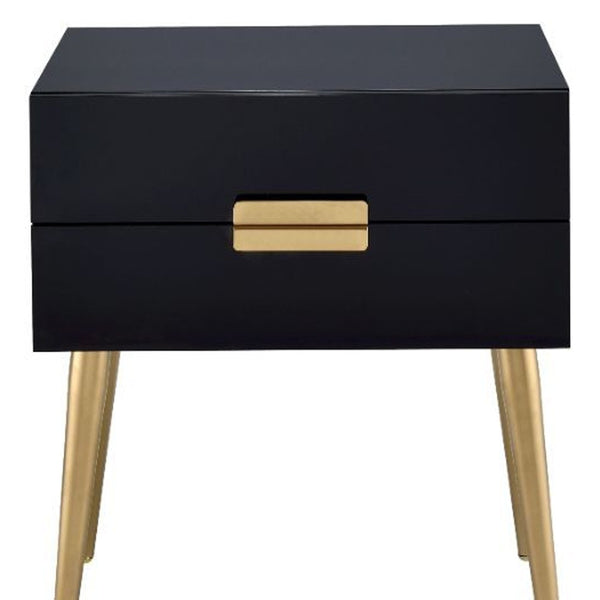 24 Black and Gold End Table With Two Drawers