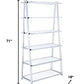 71" White and Silver Metal and Glass Five Tier Ladder Bookcase