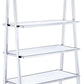 71" White and Silver Metal and Glass Five Tier Ladder Bookcase