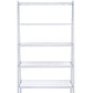 71" White and Silver Metal and Glass Five Tier Ladder Bookcase