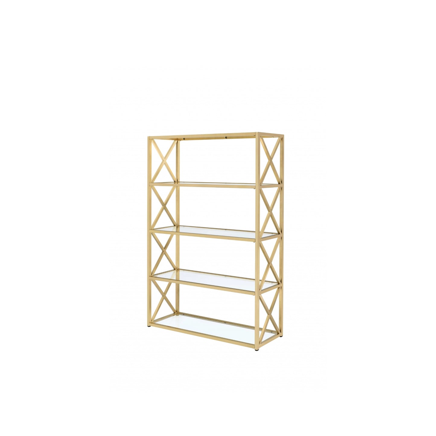 77" Gold Metal and Glass Four Tier Etagere Bookcase