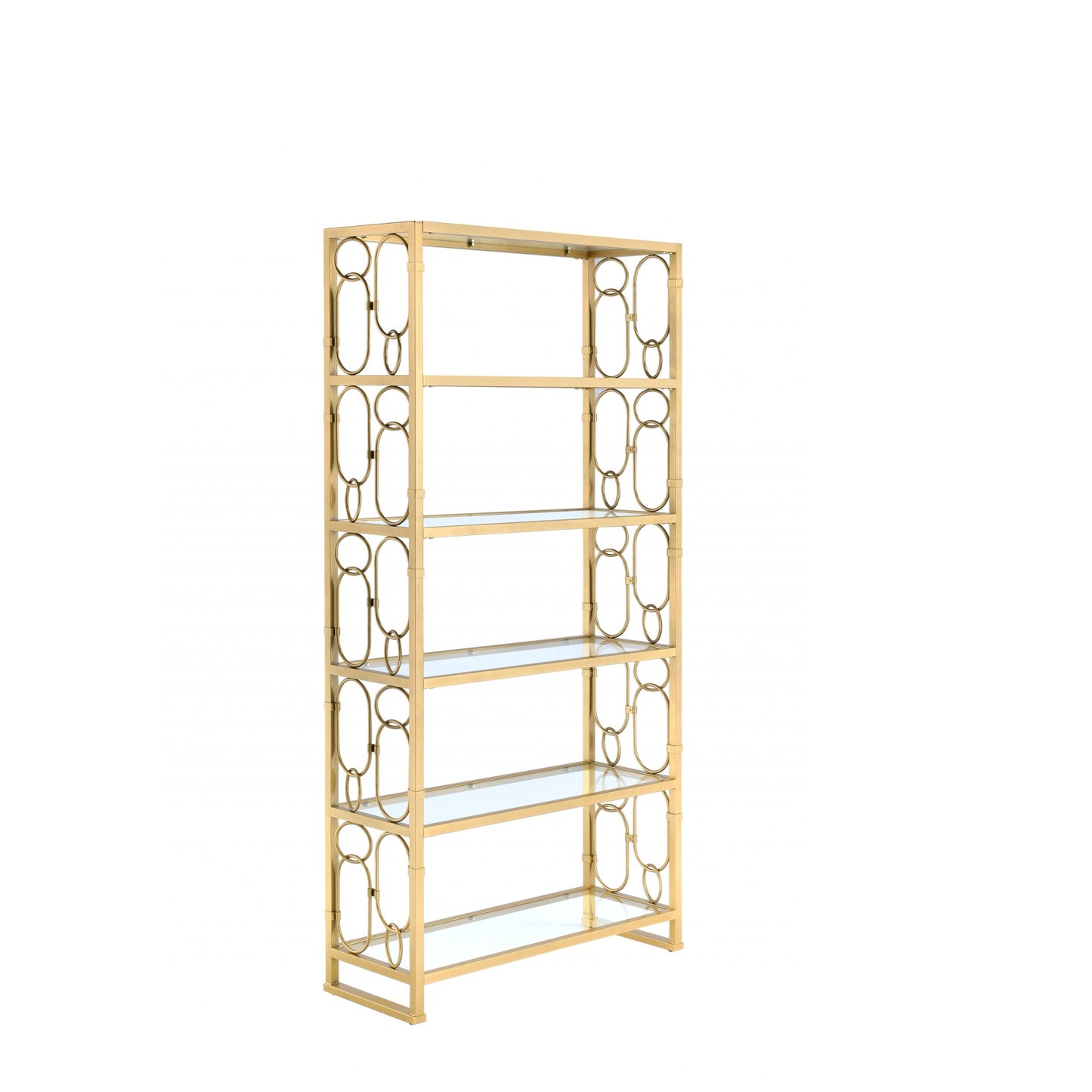 77" Gold Metal and Glass Four Tier Etagere Bookcase