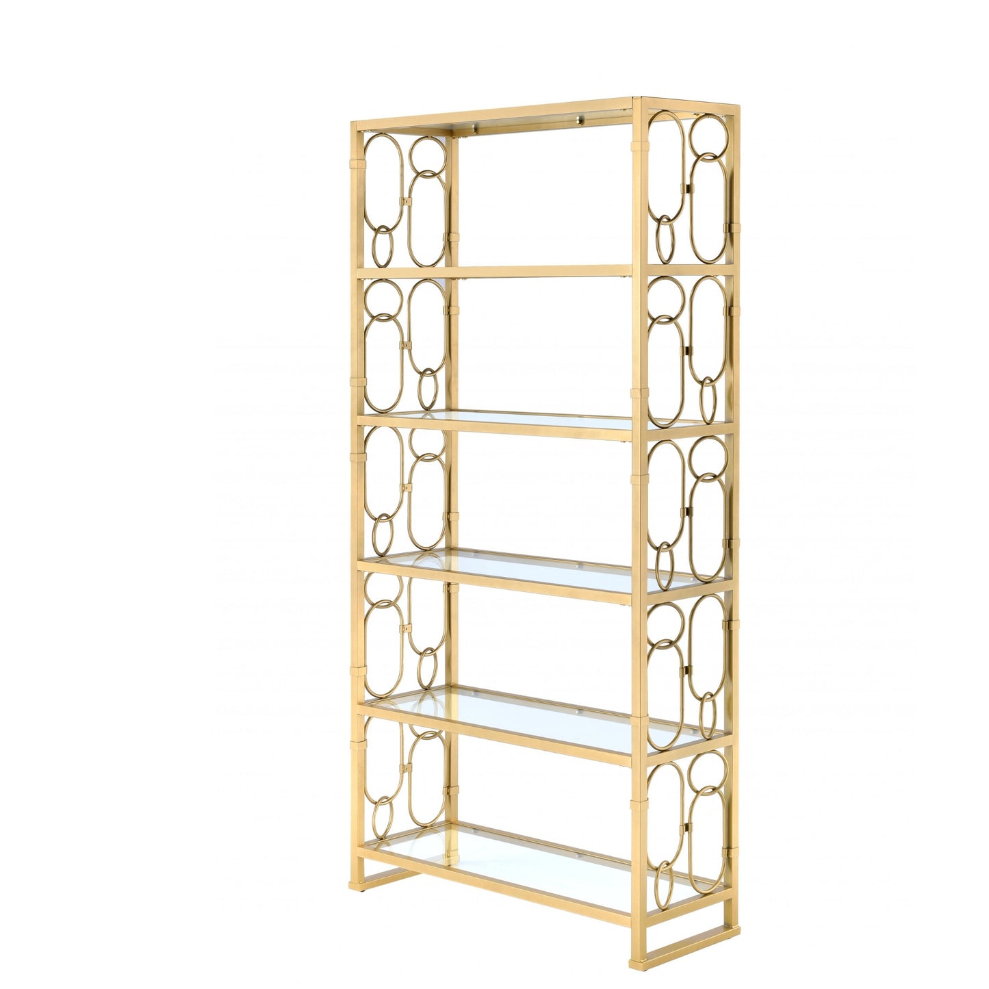 77" Gold Metal and Glass Four Tier Etagere Bookcase