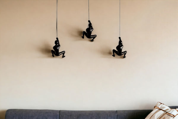 Set of Three 6 Black Resin Unique Climbing Men Wall Decor