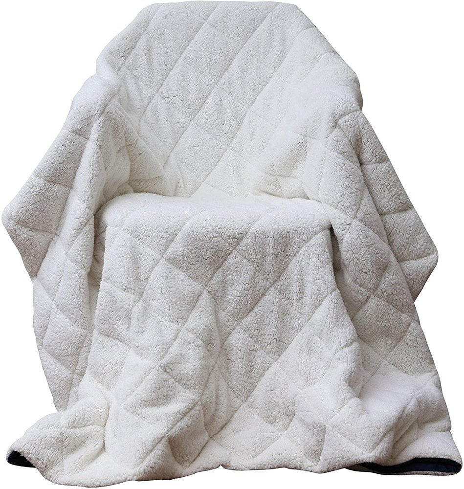 60" X 80" Navy Blue Fleece And Microfiber Quilted Plush Throw Blanket