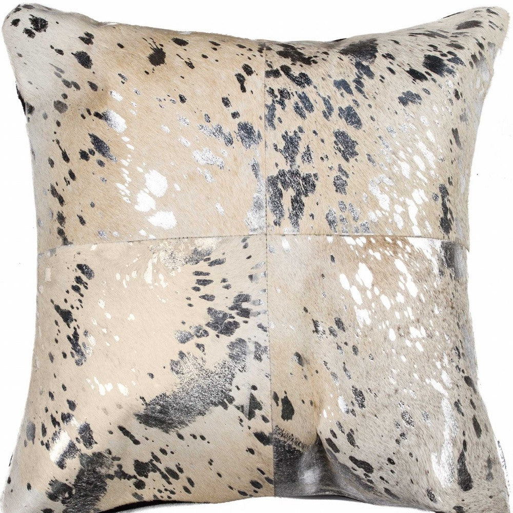 18" Silver and Gray Cowhide Throw Pillow