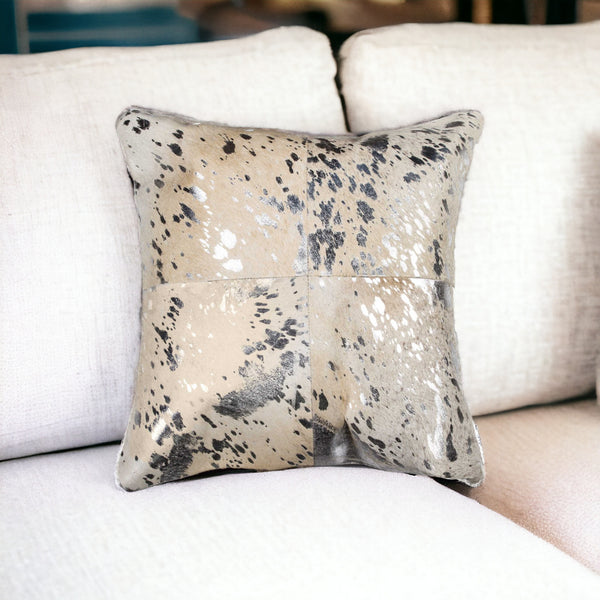 18 Silver and Gray Cowhide Throw Pillow