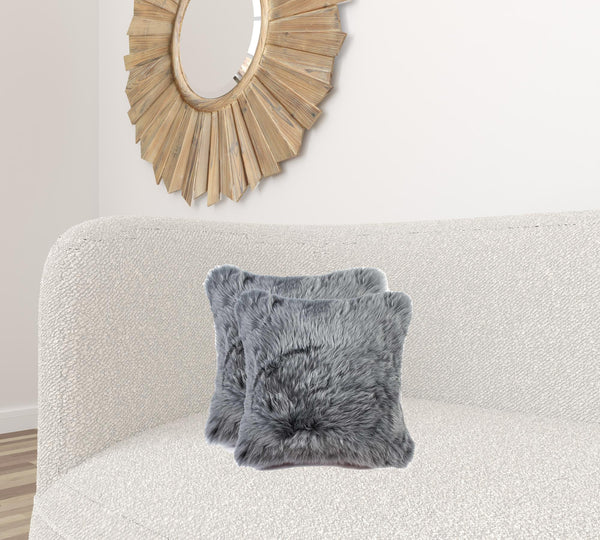 18 X 18 X 5 Gray Sheepskin  Pillow 2 Pack