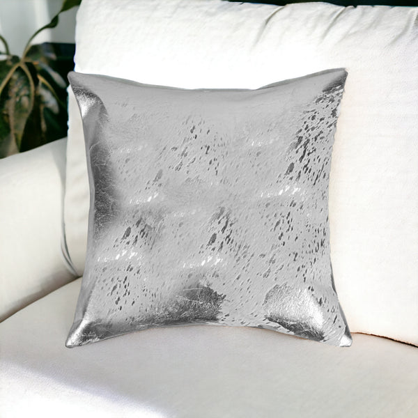 18 Silver Abstract Cowhide Throw Pillow