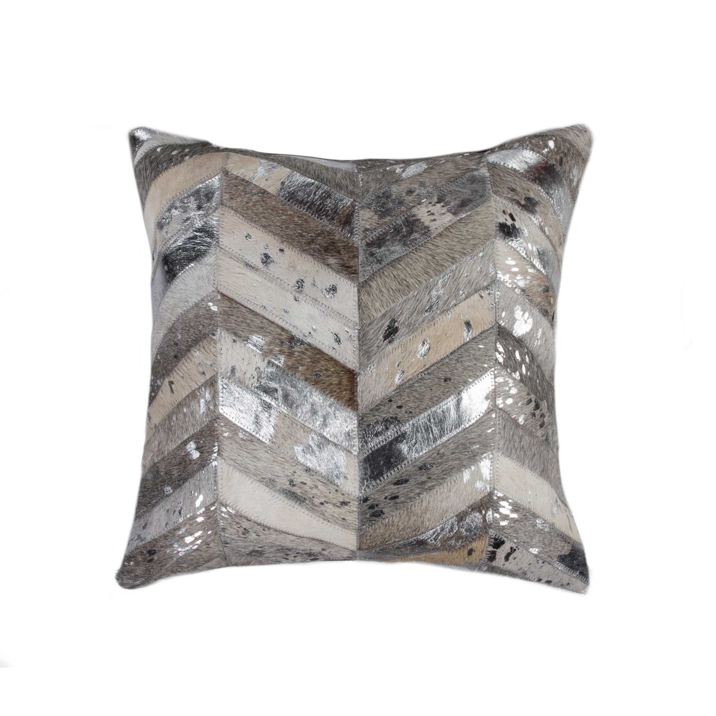 18" Silver Cowhide Throw Pillow