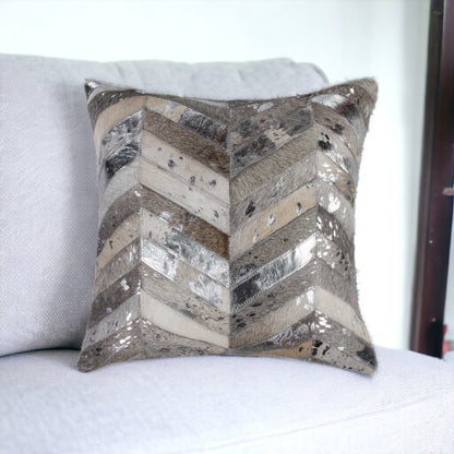 18" Silver Cowhide Throw Pillow