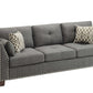 81" Charcoal Linen Sofa And Toss Pillows With Dark Brown Legs