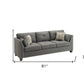 81" Charcoal Linen Sofa And Toss Pillows With Dark Brown Legs