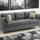 81" Charcoal Linen Sofa And Toss Pillows With Dark Brown Legs