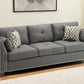 81" Charcoal Linen Sofa And Toss Pillows With Dark Brown Legs