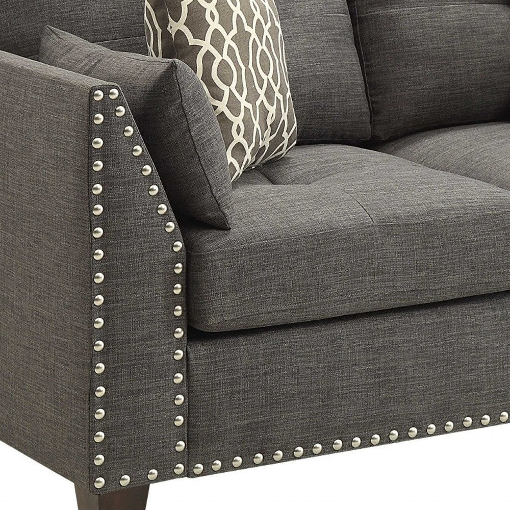 58" Light Gray And Dark Brown Loveseat and Toss Pillows