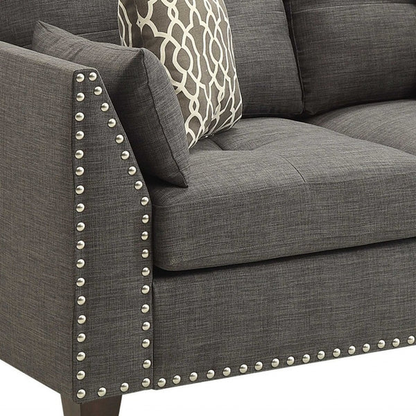 58 Light Gray And Dark Brown Loveseat and Toss Pillows