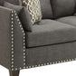 58" Light Gray And Dark Brown Loveseat and Toss Pillows