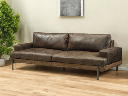 95" Chocolate Top Grain Leather Sofa With Black Legs