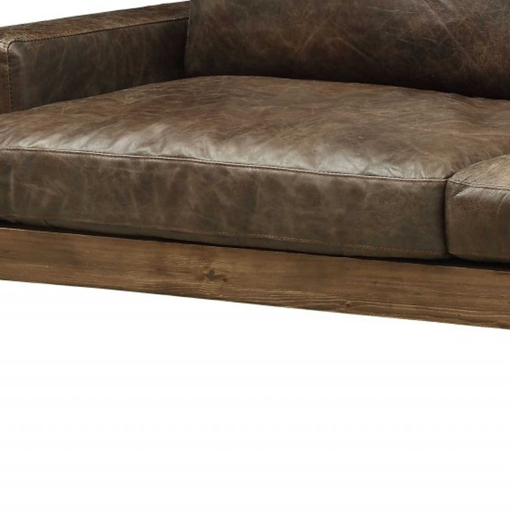 95" Chocolate Top Grain Leather Sofa With Black Legs