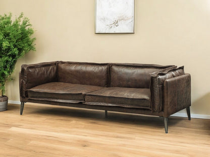 94" Chocolate Top Grain Leather Sofa With Dark Brown Legs