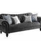 96" Dark Gray Velvet Chesterfield Sofa And Toss Pillows With Black Legs