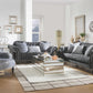 96" Dark Gray Velvet Chesterfield Sofa And Toss Pillows With Black Legs