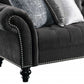 96" Dark Gray Velvet Chesterfield Sofa And Toss Pillows With Black Legs