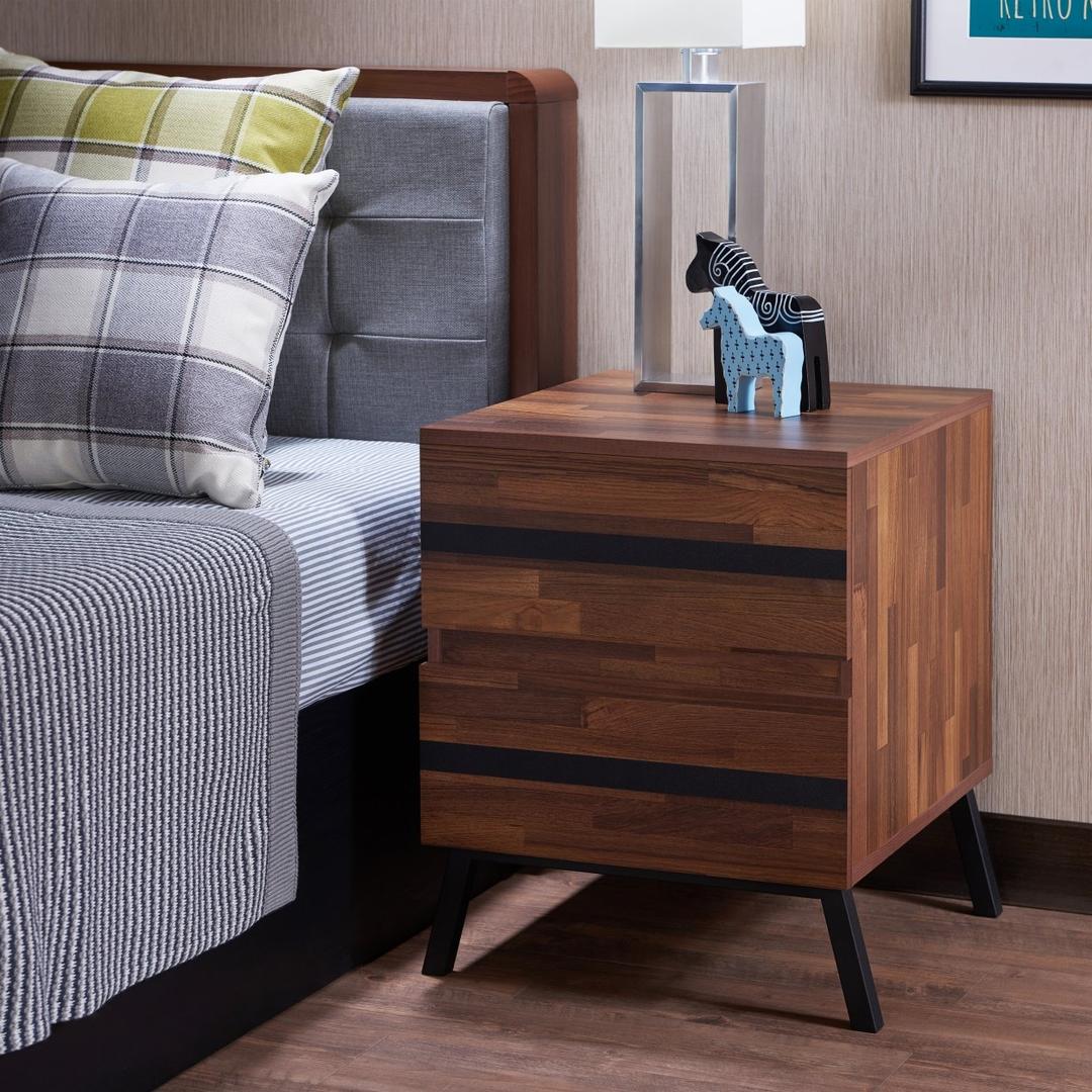 23" Black And Brown End Table With Two Drawers