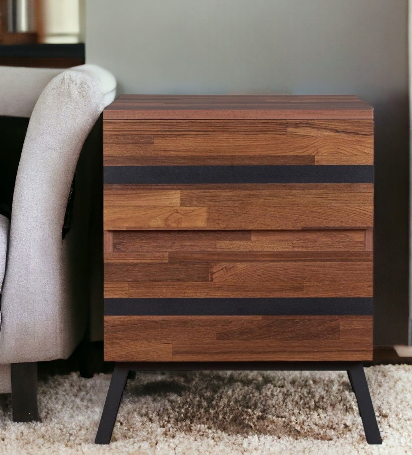 23" Black And Brown End Table With Two Drawers