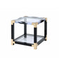 25" Black and Gold And Clear Glass Square End Table With Shelf With Magazine Holder