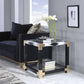 25" Black and Gold And Clear Glass Square End Table With Shelf With Magazine Holder