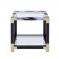 25" Black and Gold And Clear Glass Square End Table With Shelf With Magazine Holder