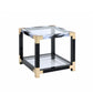 25" Black and Gold And Clear Glass Square End Table With Shelf With Magazine Holder