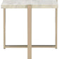 24" Brass And White Faux Marble Square End Table